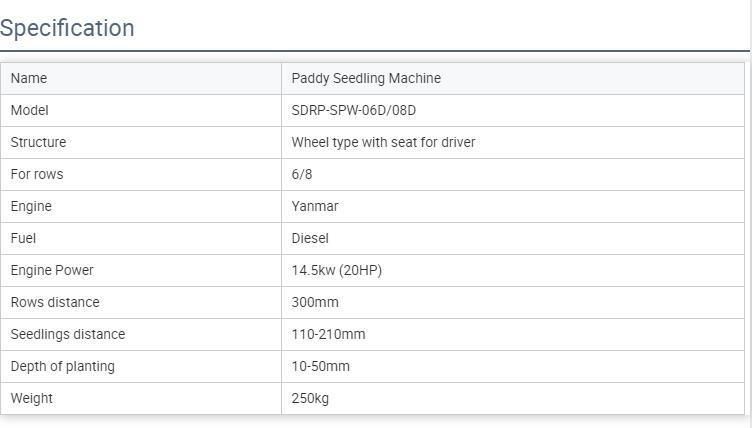 Rice Planter 6 Row Paddy Seeder Wheel Paddy Seedling Machine