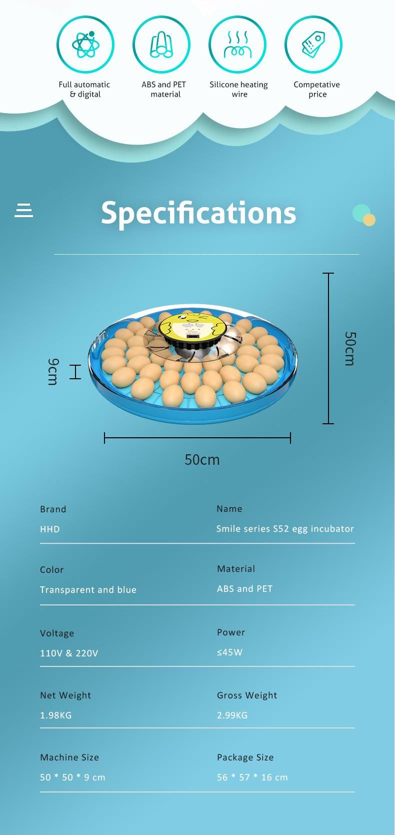 Hhd 52 Egg Incubator Digital Automatic Chicken Hatcher