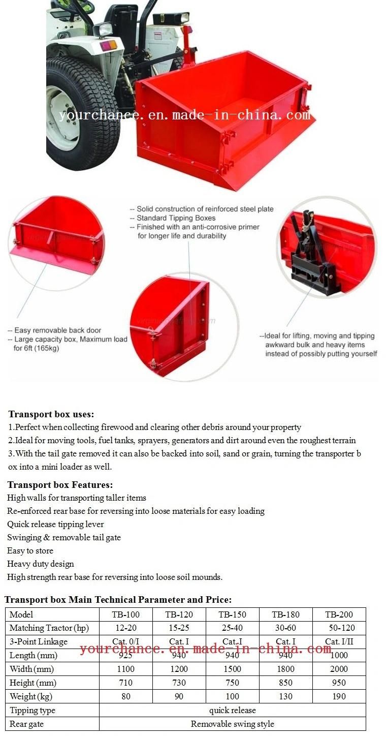 Hot Selling Useful Garden Tool Carrier Tb Series 1-2.1m Width Agricultural Machine Transport Box for 14-50HP Farm Tractor