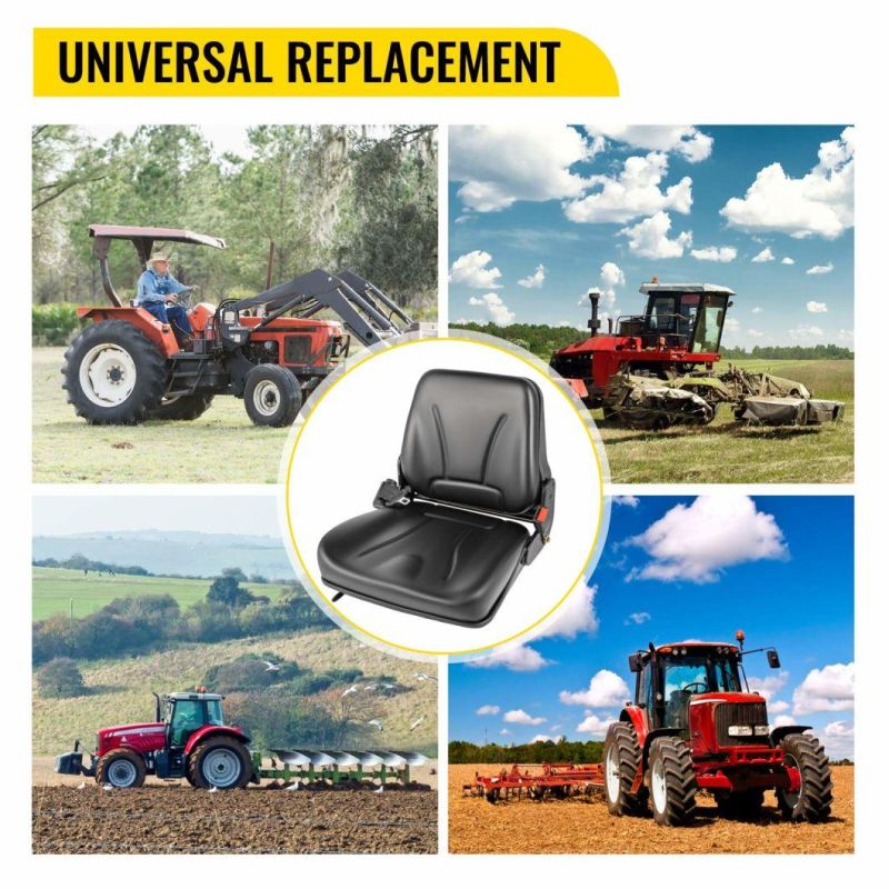 Universal Tractor Seat Replacement Compact Folding Black Vinyl Skid Steer Mower Forklift Seat