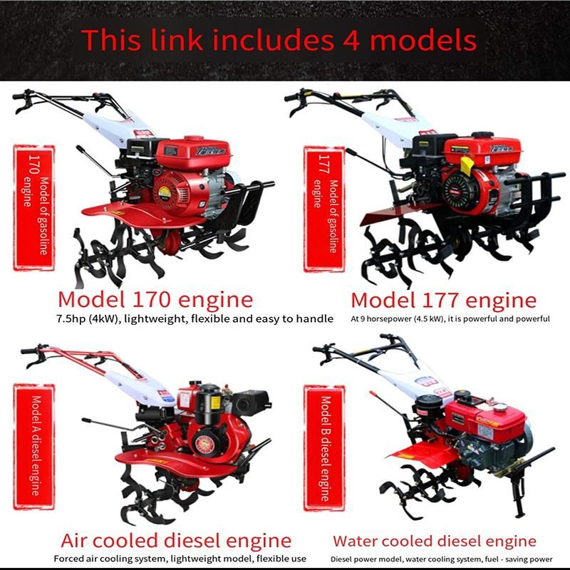 Micro Tiller, Small Ripper, Rotary Ridge Garden Easy Weeding Mini Hand Ditching Diesel Gasoline Engine Multi-Function