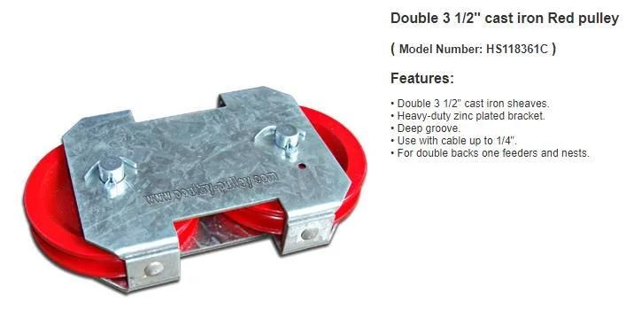 Double 3 1/2" Cast Iron Red Pulley