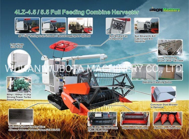 Wubota 360-Degree Kubota Similar Grain Wheat Rice Combine Harvester