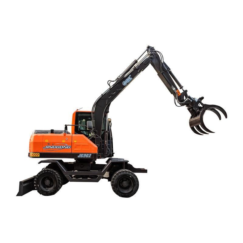 Jg90z 7 Ton Wheel Excavator Grapple Small Mini Sugercane Log Grab Excavators Wood Timber Grapple Loader for Sale in Indonesia Thailand Laos