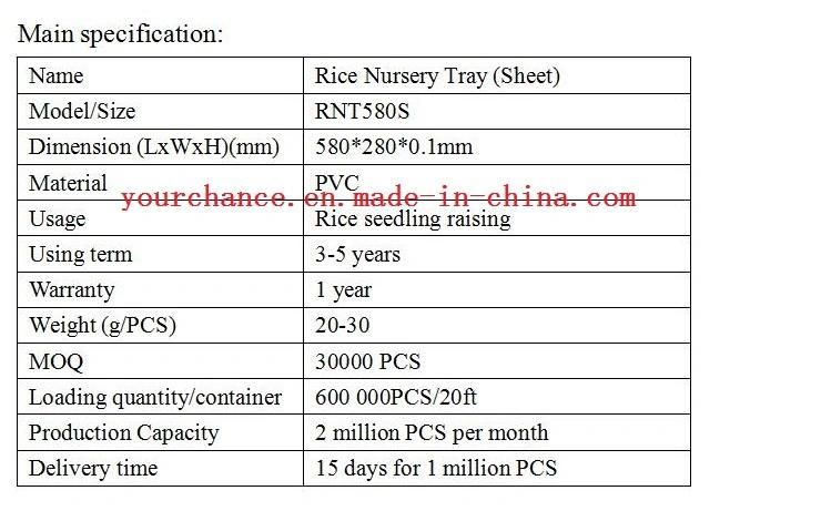 PVC Material Soft Rice Nursery Tray Nursery Sheet Size 580X260mm