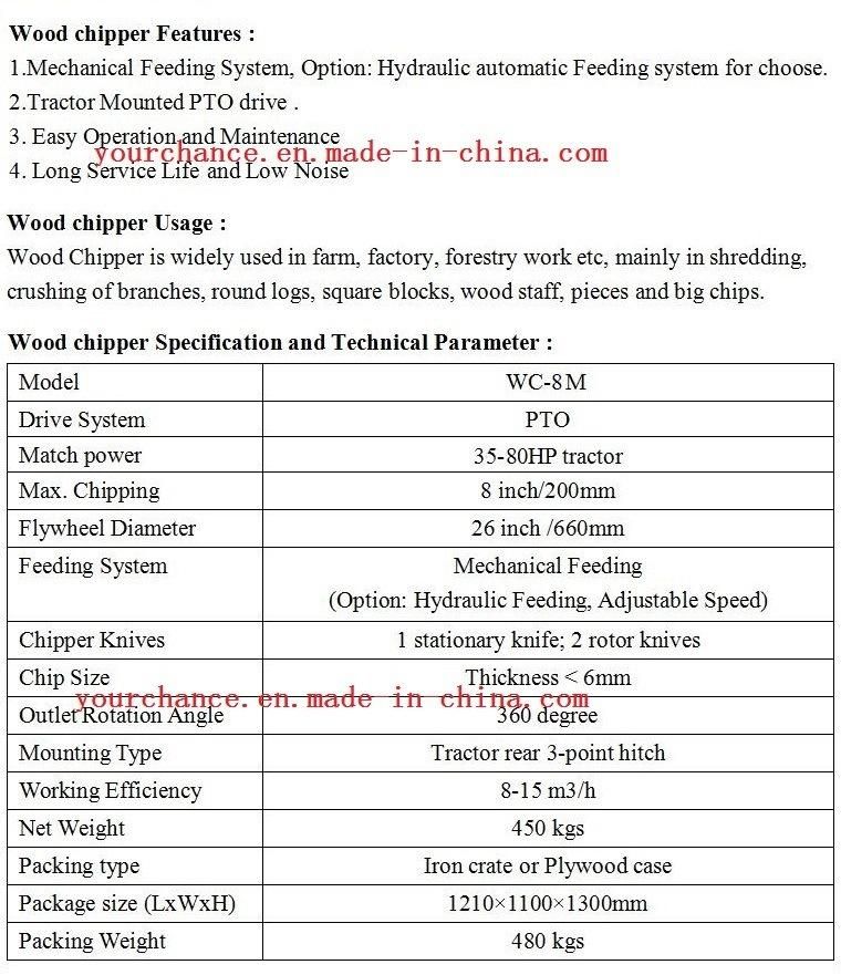 Tractor Implements Wc-8h 3 Point Hitch 8 Inch Hydraulic Wood Chipper Shredder Tree Branch Crusher
