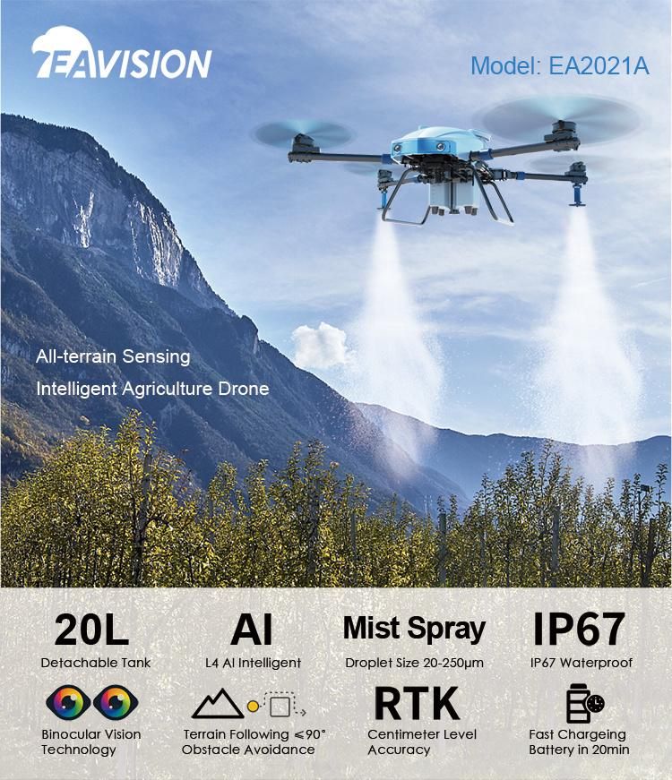 Eavision 20L All-Terrain Sensing Intelligent Agriculture Spraying Drone for Farm Plant Protection