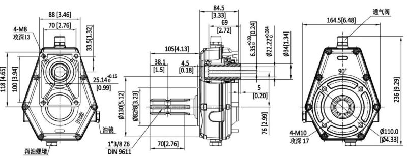 Speed Increaser Pto Gearbox with Output Shaft for Ф 22.22 Cylinderical Gear Pump