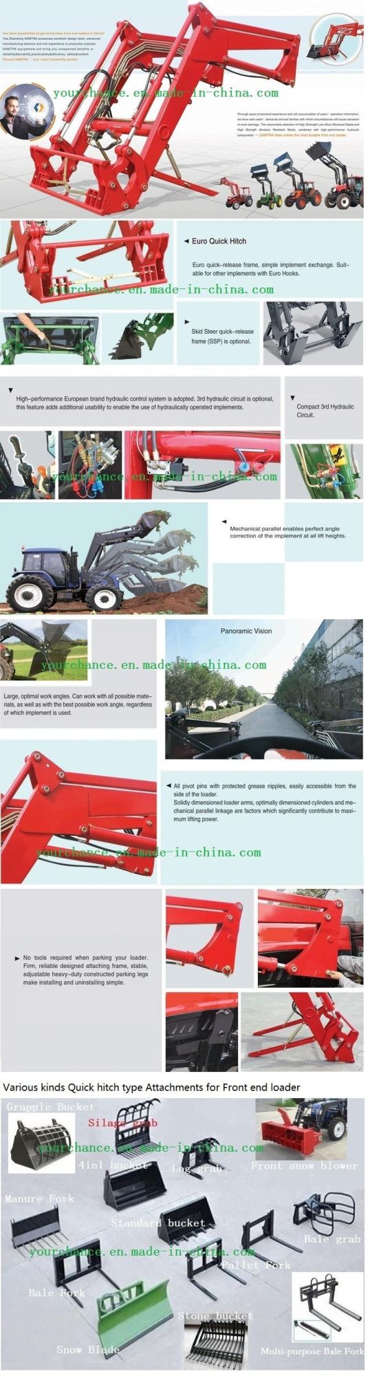 Malaysia Hot Sale Tz03D High Quality Tractor Attachment 20-40HP Wheel Tractor Mounted Front End Loader