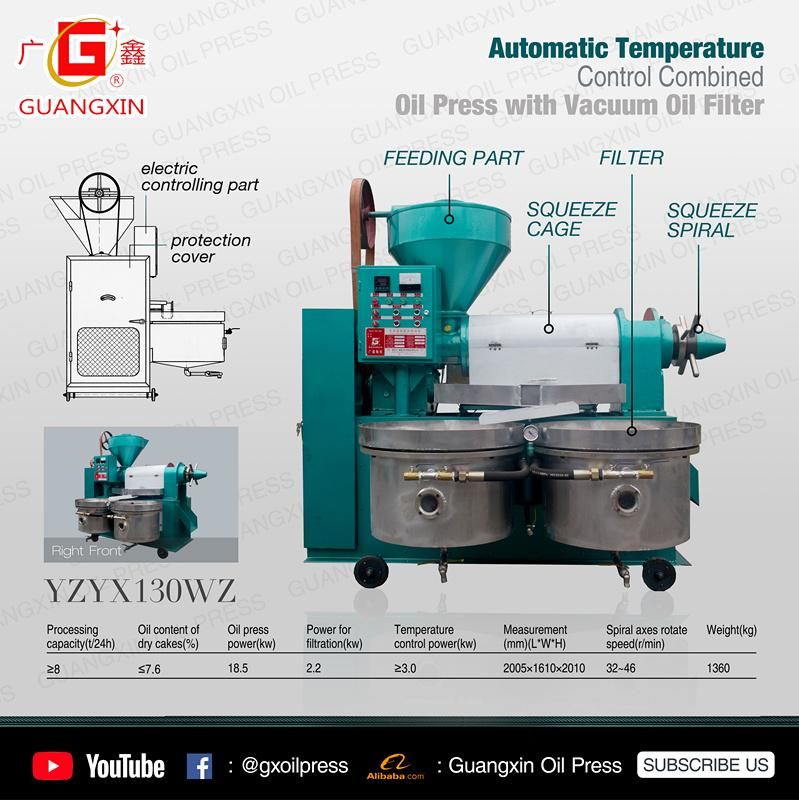 8tons Per Day Yzyx130wz New Developed Combined Cold Oil Press with Filter