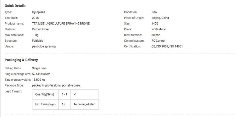 Tta M6e Thermal Fogger Drone for Spraying High Trees and Pest Control