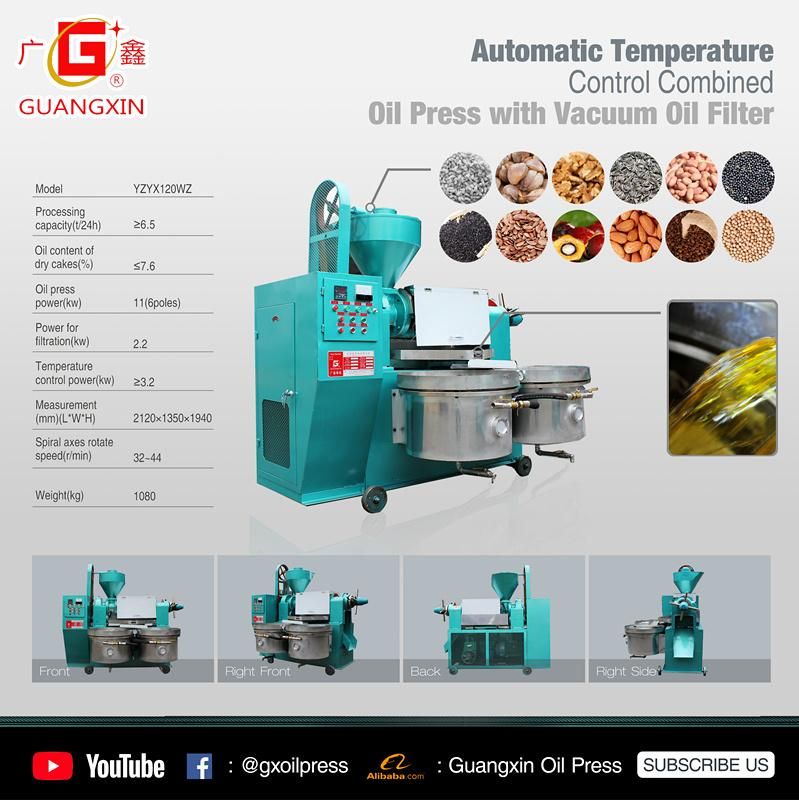 Yzyx120wz High Oil Yield Combined Sesame Sunflower Peanut Oil Press Machine with Oil Filter