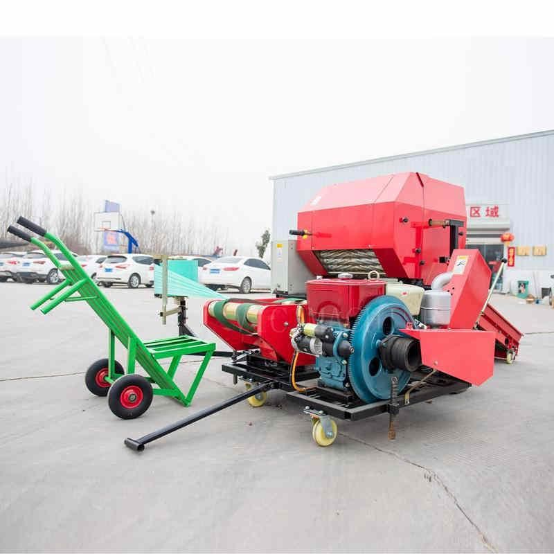 Full-automatic hay baler machine with film wrapper