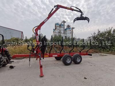 China Small Log Trailer with Grab Crane for Sale