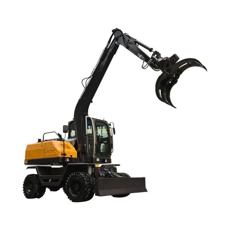 Jg90z 7 Ton Wheel Excavator Grapple Small Mini Sugercane Log Grab Excavators Wood Timber Grapple Loader for Sale in Indonesia Thailand Laos