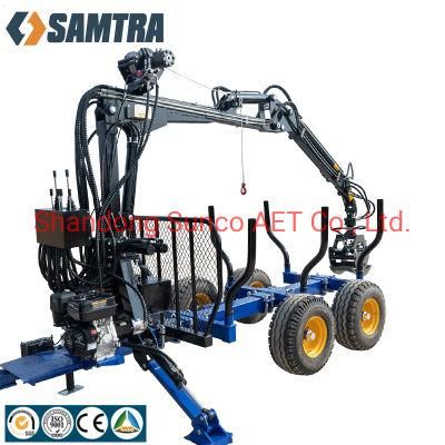 Samtra Hydraulic Log Trailer Timber Crane with Grapple and Winch