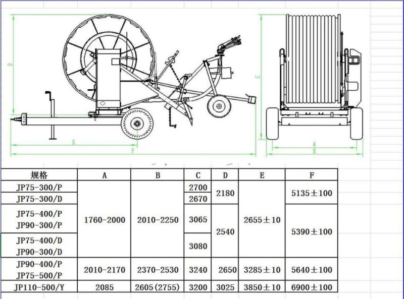 Jp90-500 Hose Reel Irrigation Machine with OEM Used for Farmland