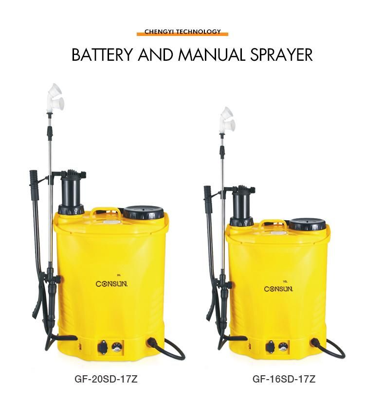 Knapsack Hand Powered Garden Manual 20L 2 in 1 Solar Agriculture Electric Battery Sprayer for Garden