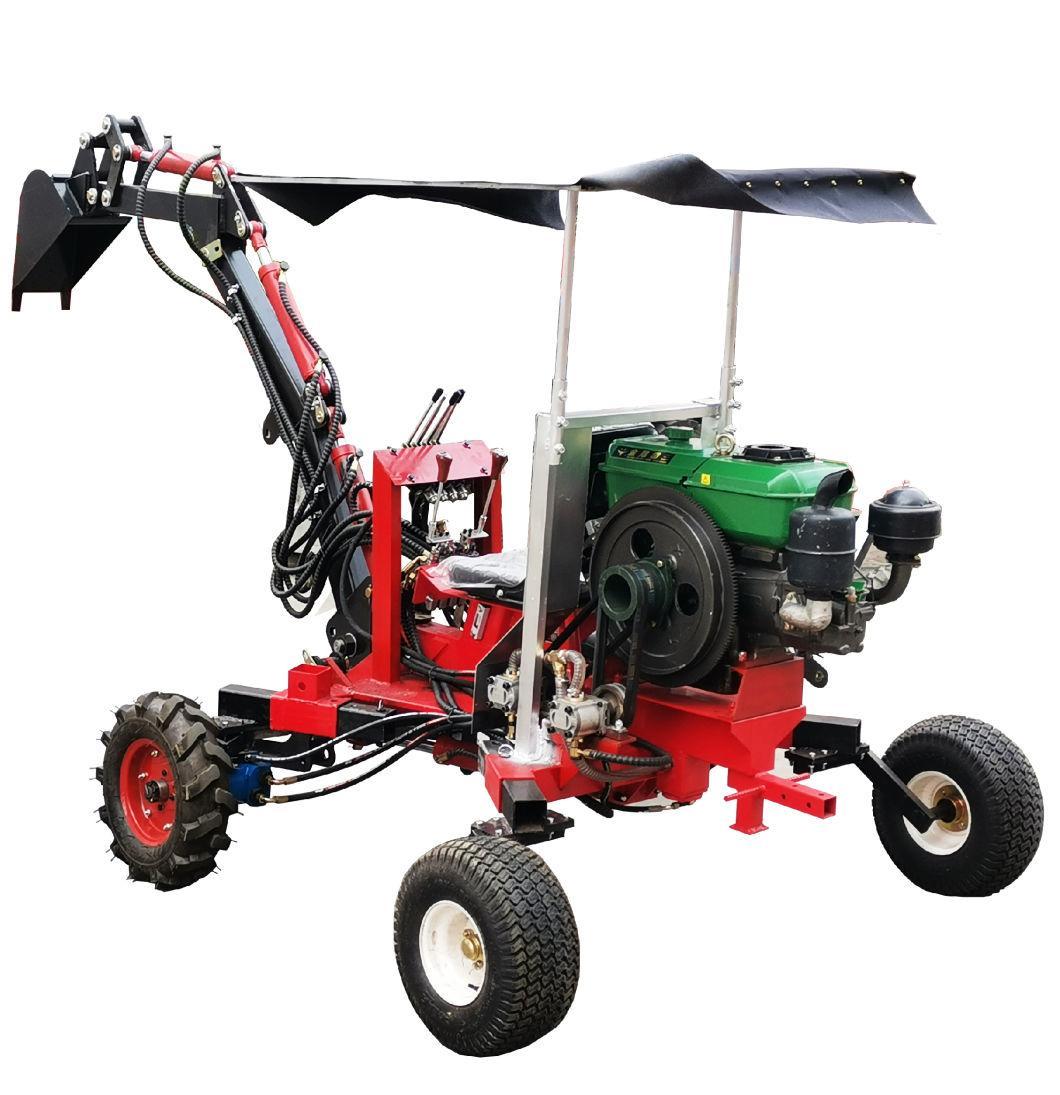 Mini 4 Wheel Front Wheel Self-Driven 8HP Engine Ground Digger Machine with 140 Degree Swing Angle Backhoe for Excavating