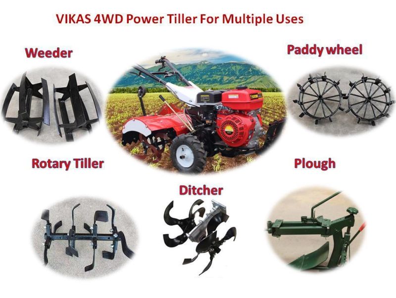 China Factory Farm and Garden Cultivator 6.5HP, 9HP, 15HP Multi-Fuction Gasoline/Diesel Power Tiller with Weeder/Trencher/Ditcher