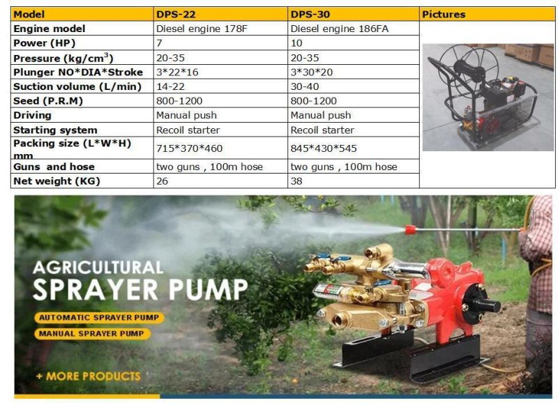 Portable Agricultural Diesel/Gasoline Motor Push Sprayer Air Cooled Engine High Pressure Pump Power Boom Sprayer