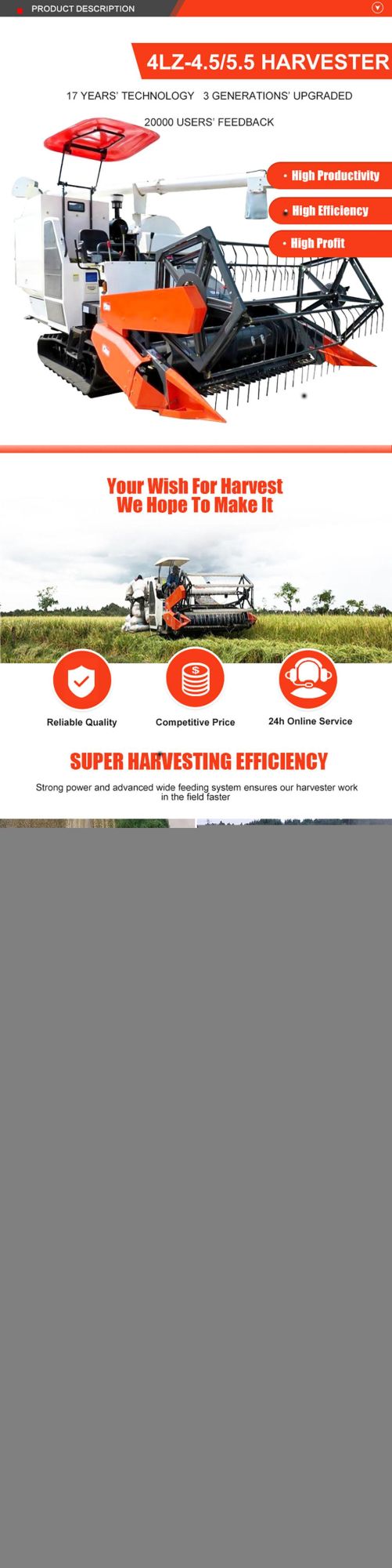 Factory Price of Kubota Similar Rice Harvester for Big Sale