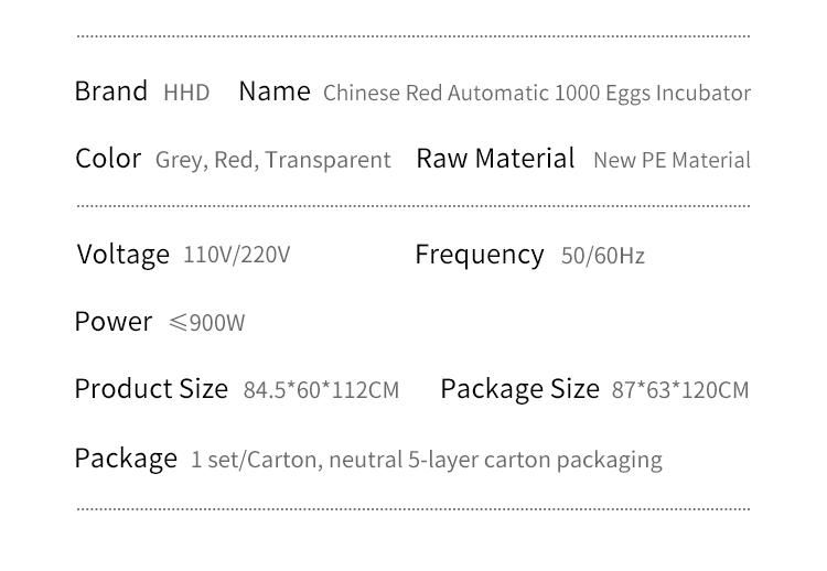 Hhd Chinese Red Factory Mini Automatic Poultry Egg Incubator 1000