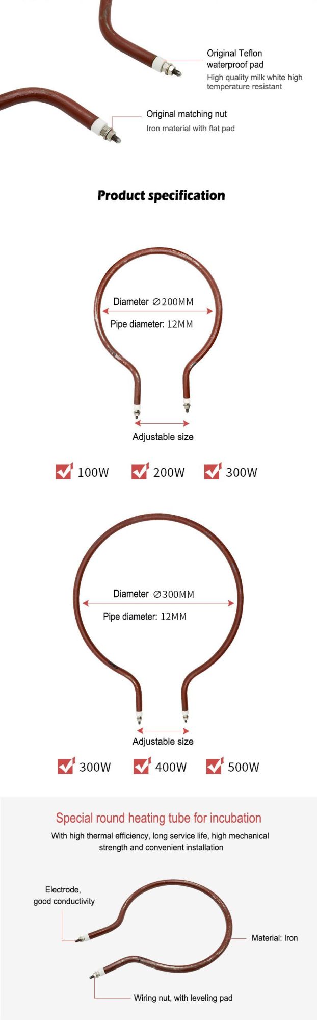 Round Shape Heating Tube Energy Saving Stainless Steel Chicken Incubator Heating Tube