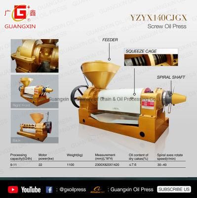 Yzyx140cjgx Bigger Gearbox 10tpd Cold Press Oil Machine