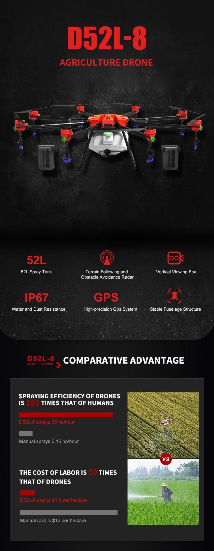 52L Payload Agriculture Insecticide Farm Sprayer Machine Drone Sprayer Crop Duster Insecticide Spraying Drone