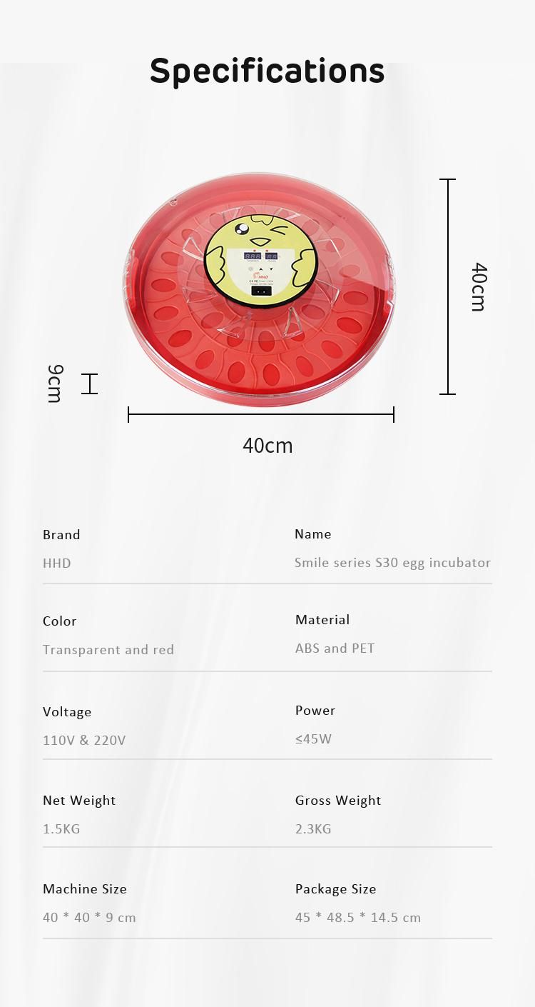 Smile Series 30 Egg Incubator with Competitive Price