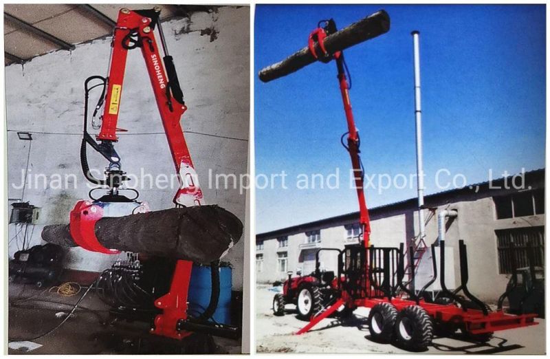 China Small Log Trailer with Grab Crane for Sale