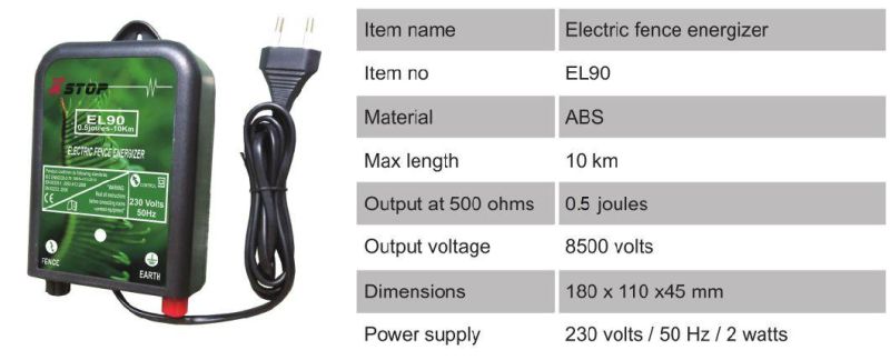 230V Mains Electric Fence Charger AC Powered Energizer Fencing Output 0.6 Joules 10km IP54