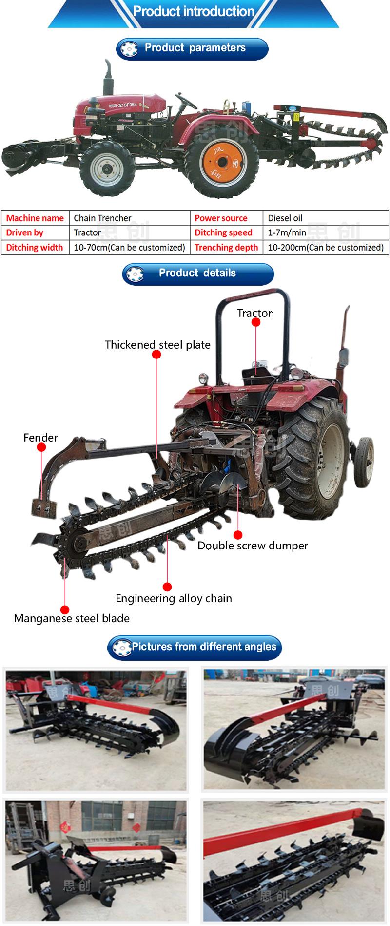 Chain Trencher Tractor Ditching and Trenching Machine Driven by Tractor