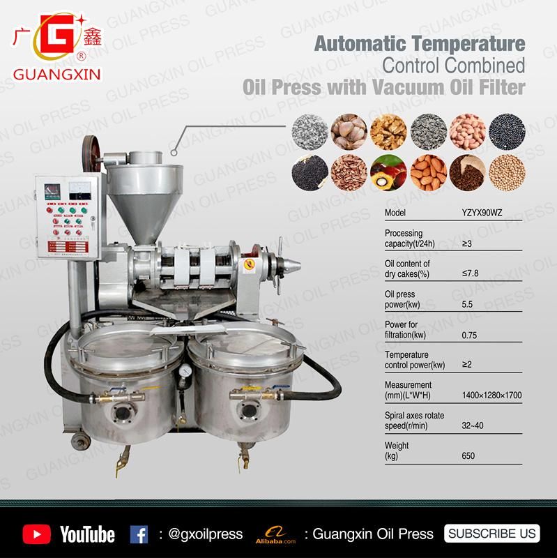 Yzyx90wz Automatic Small Spiral Oil Press Machine Palm Peanut Oil Press with Filter