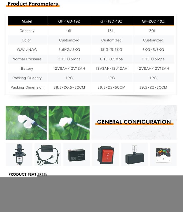 Agricultural Manual 16L 18L 20L Knapsack Electric Water Battery 2 in 1 Power Hand Sprayer