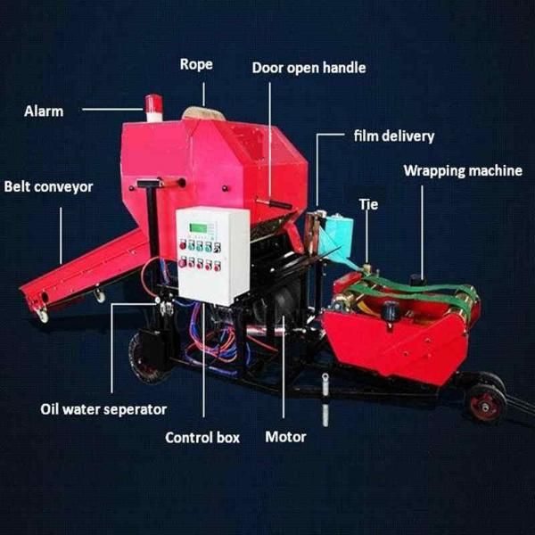 Full-automatic hay baler machine with film wrapper