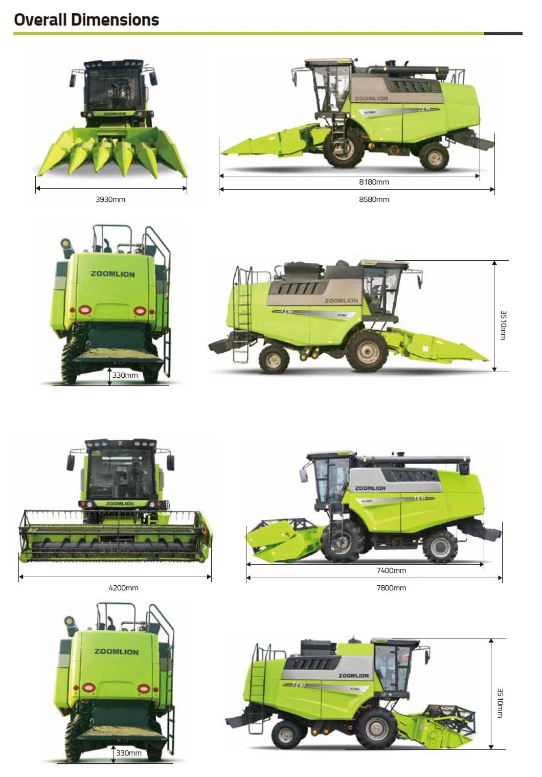 zoomlin wheeled Grain combine harvester wheat corn rice Sorghum and rape