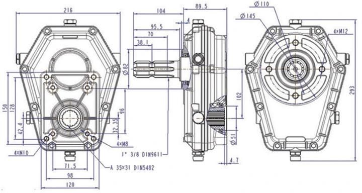 Hydraulic Pto Cast Iron Gearbox Kmt7001 1: 3.5