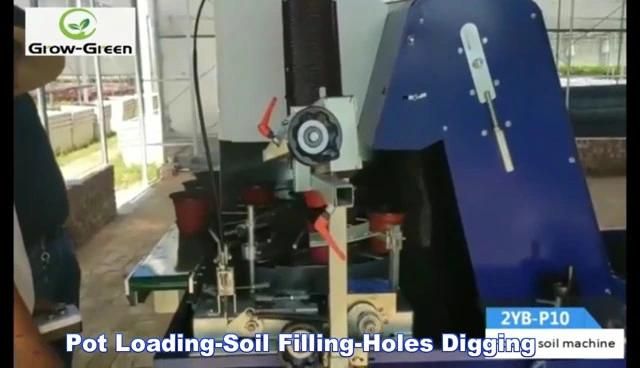 Plastic Flower Plant Potting Machine Automatic Pots Loading Soil Filling and Holes Digging