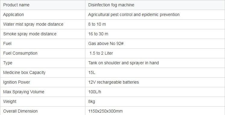 Agriculture Portable Fog Sprayer/Mist Machine for Pest Control