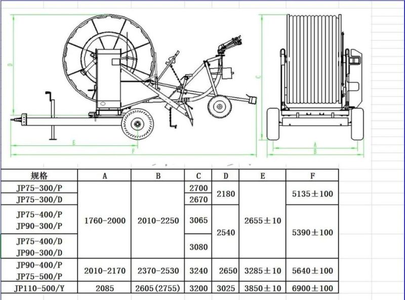 Jp90-300 Drainage Irrigation Machinery Auto Roll-up Hose Reel Irrigation System