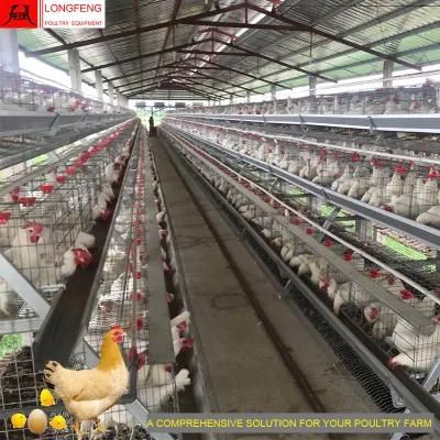 Longfeng Large Scale Poultry Farming Density Hopper Trolley Cart Layer Cage with High Quality