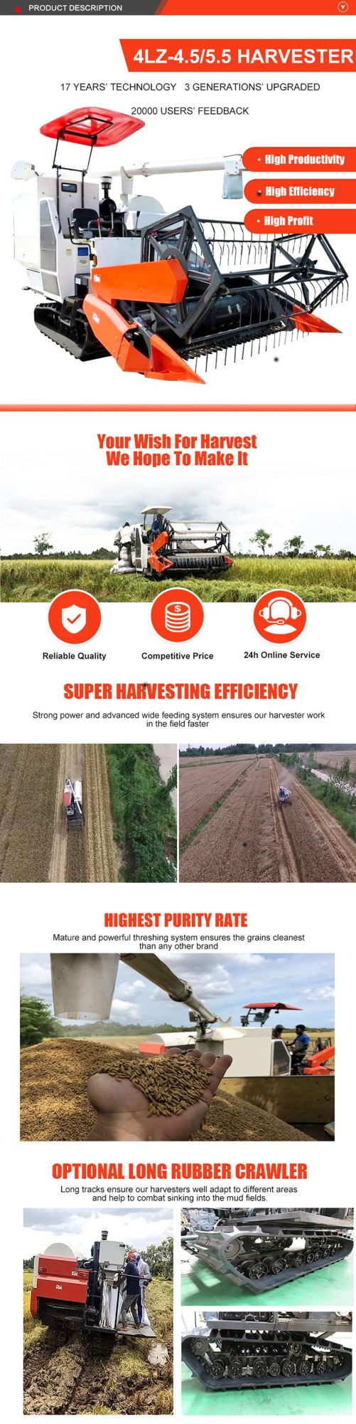 Kubota Similar Rice / Wheat / Rape Seed Combine Harvester Harvesting Machine