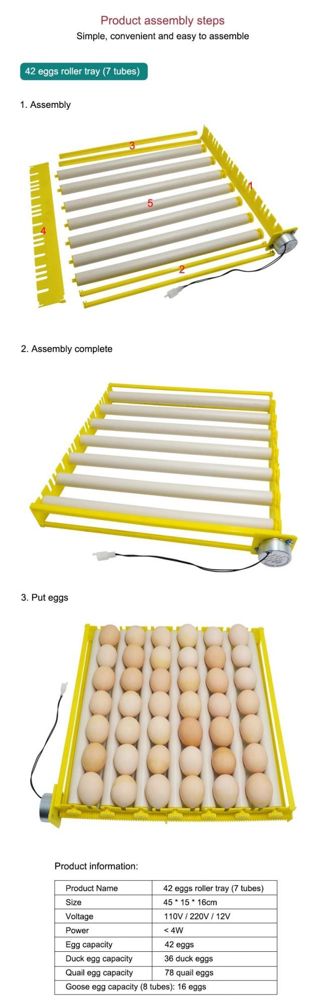 Adjustable Roller Spacing of Various Kinds of Eggs Turning Tray The Egg Automatically for Mini Incubator