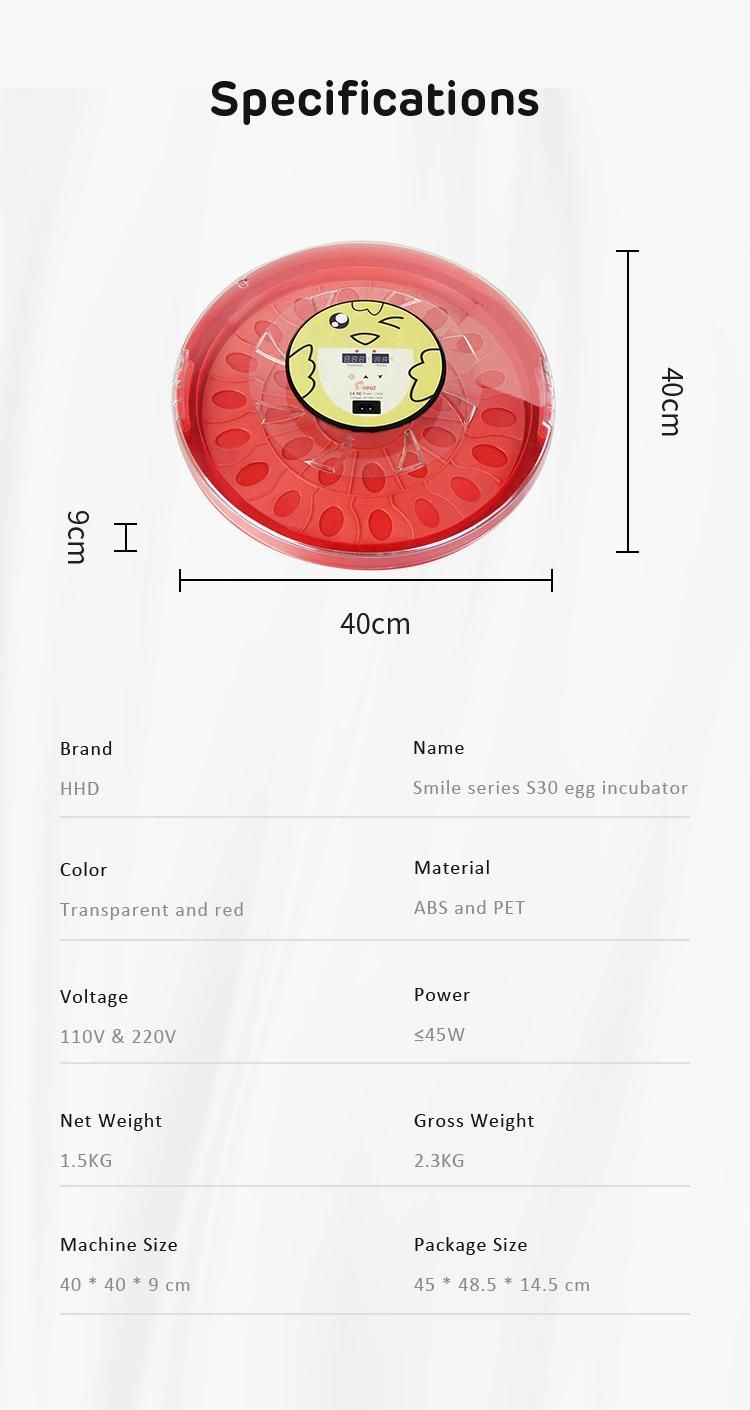 Hhd S30 Eggs Trays and Baskets Incubator Machine Price List Chicken Supplies for Poultry