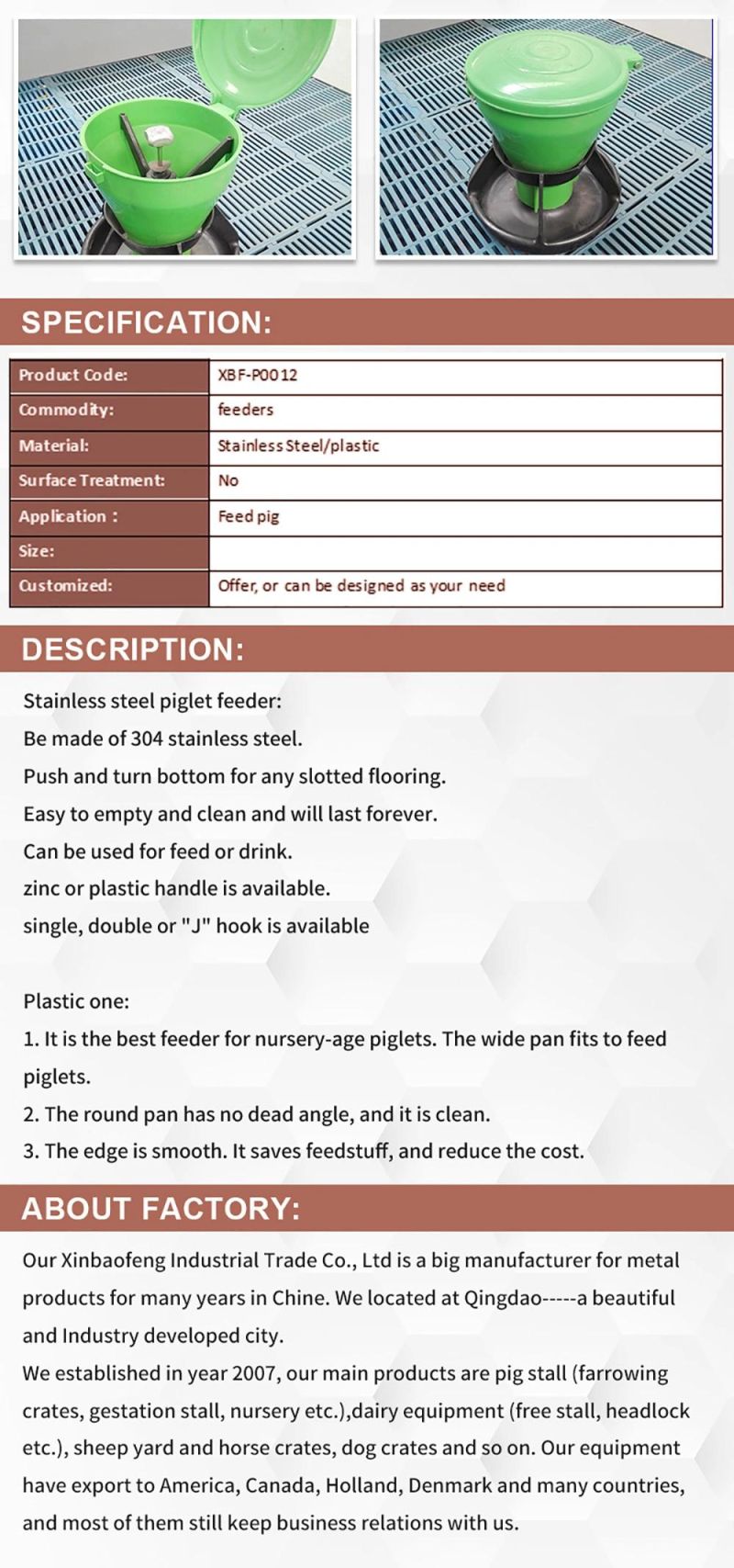 Double Side 304/201 Stainless Steel Customized Piglet Feeder Best Price