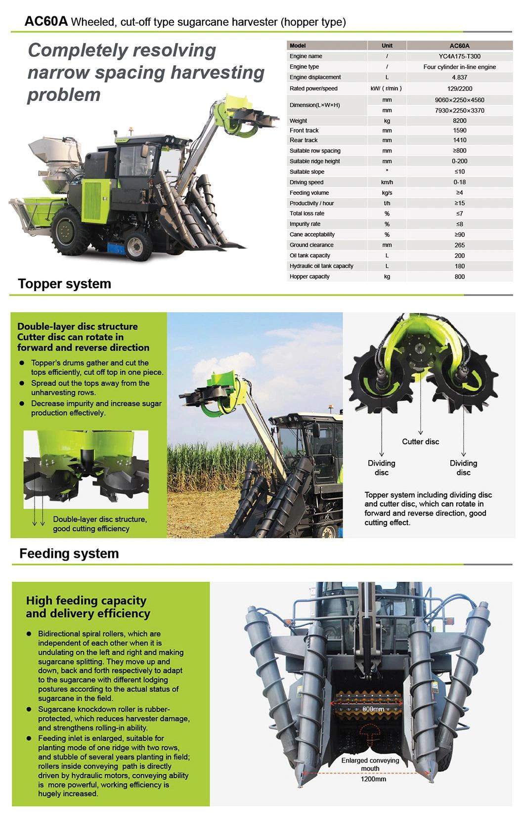 Zoomlion Combine AC60A Sugarcane Harvester Cutting Machine