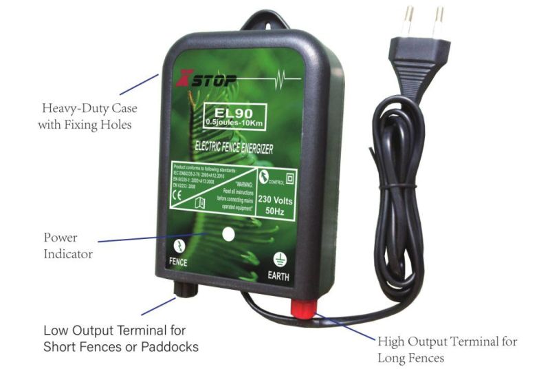 230V Mains Electric Fence Charger AC Powered Energizer Fencing Output 0.6 Joules 10km IP54