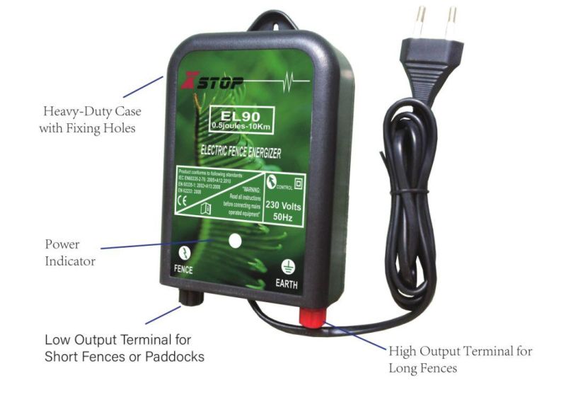 230V Mains Electric Fence Charger AC Powered Energizer Fencing Output 0.6 Joules 10km IP54